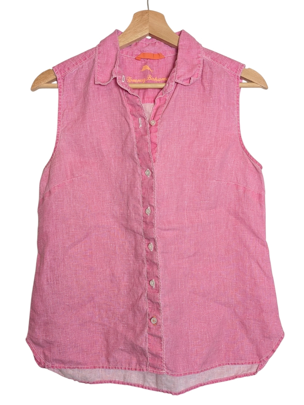 Tommy Bahama 100% Linen Button Down Sleeveless Shirt XS Pink Breezy Resortwear
